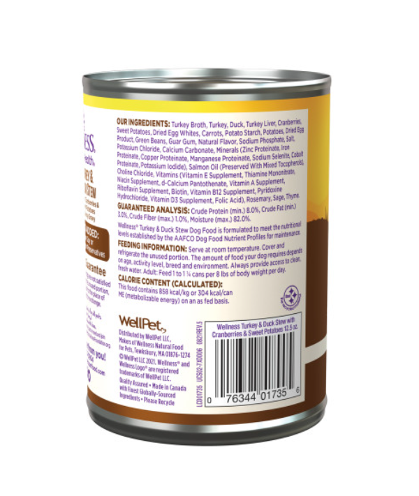 Wellness Grain Free Natural Turkey and Duck Stew with Sweet Potato and Cranberries Wet Canned Dog Food