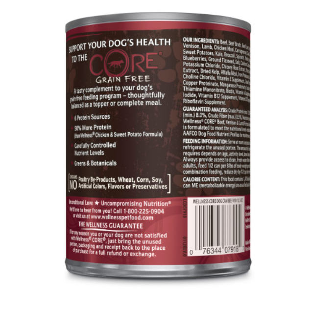 Wellness CORE Grain Free Natural Beef, Venison and Lamb Recipe Wet Canned Dog Food