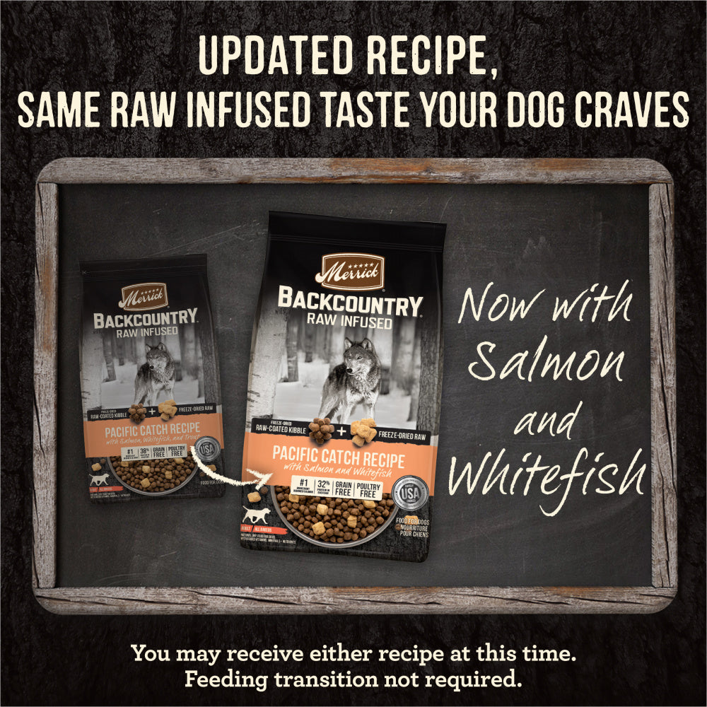 Merrick Backcountry Grain Free Dry Adult Dog Food, Kibble With Freeze Dried Raw Pieces, Pacific Catch With Salmon