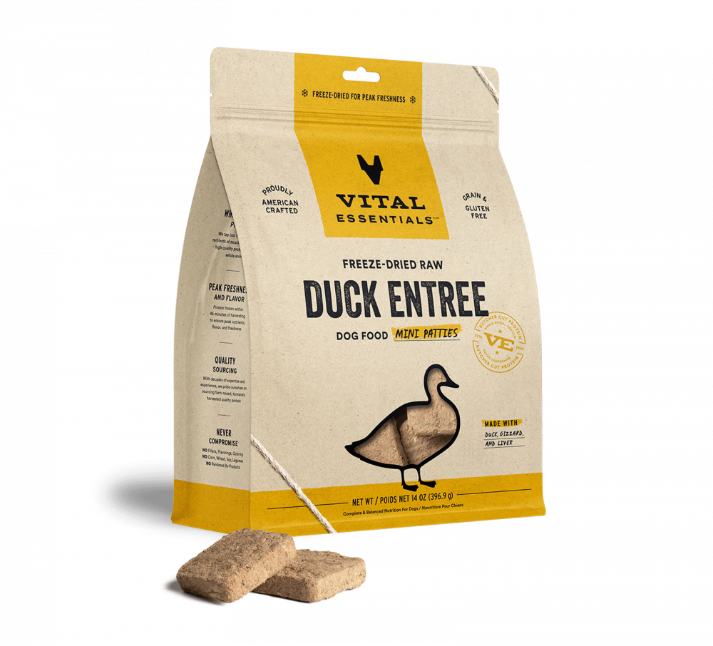 Vital Essentials Freeze Dried Grain Free Duck Mini Patties Entree for Dogs Food