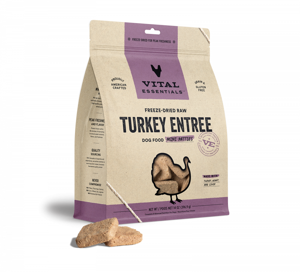 Vital Essentials Freeze Dried Grain Free Turkey Mini Patties Entree for Dogs Food
