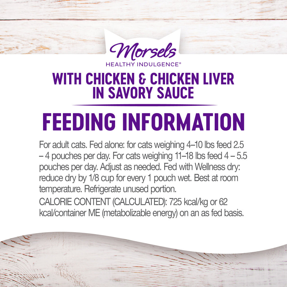 Wellness Healthy Indulgence Natural Grain Free Morsels with Chicken and Chicken Liver in Savory Sauce Cat Food Pouch