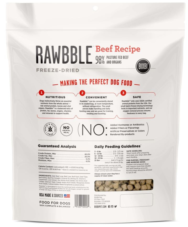 Bixbi Rawbble Freeze Dried Grain Free Beef Recipe for Dogs