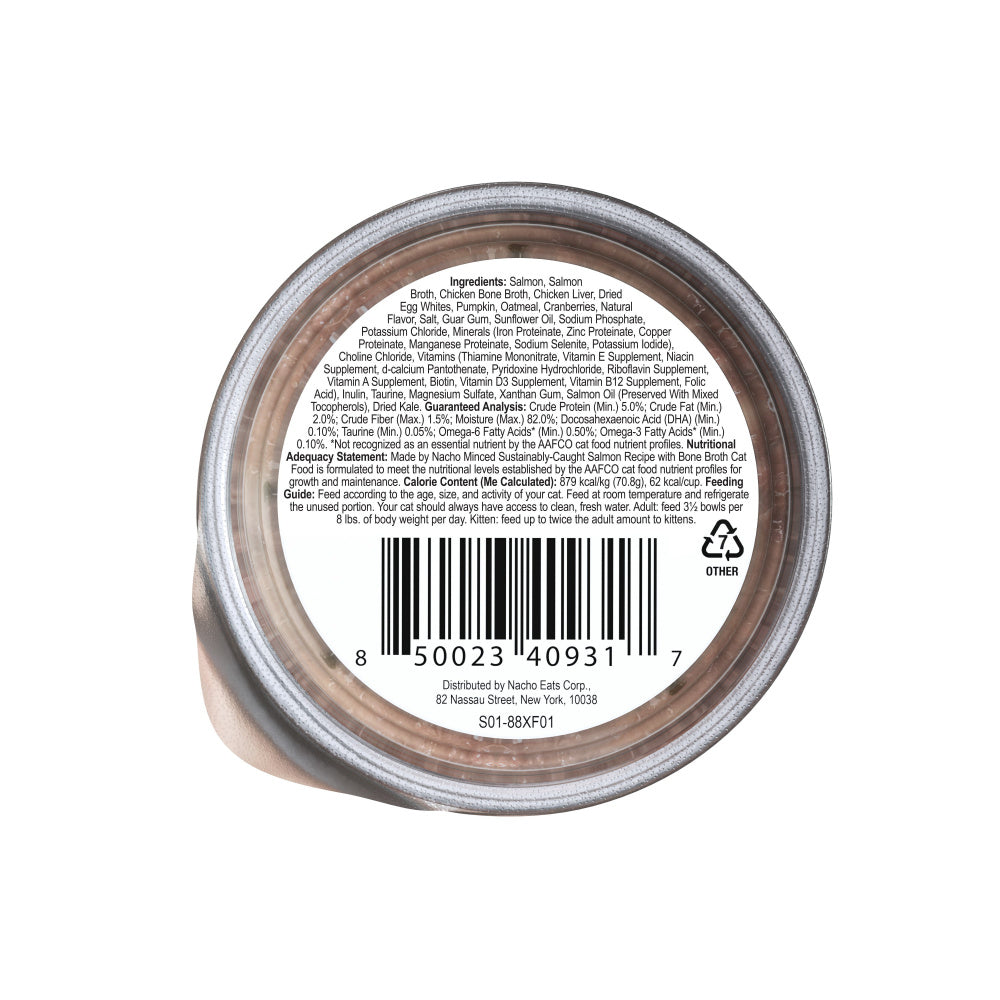 Made By Nacho Minced Sustainably-Caught Salmon Recipe Cat Food With Bone Broth And Prebiotics
