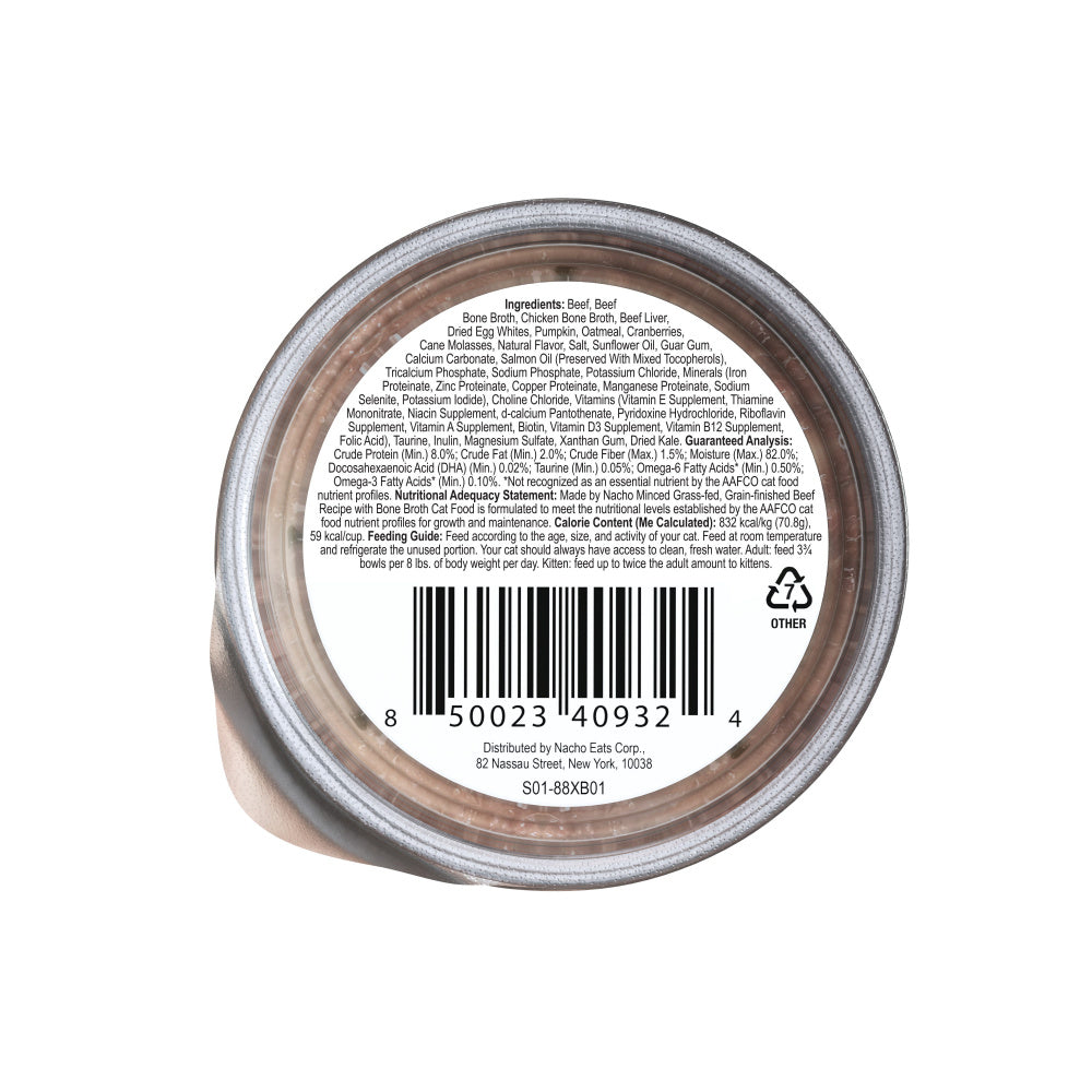 Made By Nacho Minced Grass-Fed, Grain-Finished Beef Recipe Cat Food With Bone Broth And Prebiotics