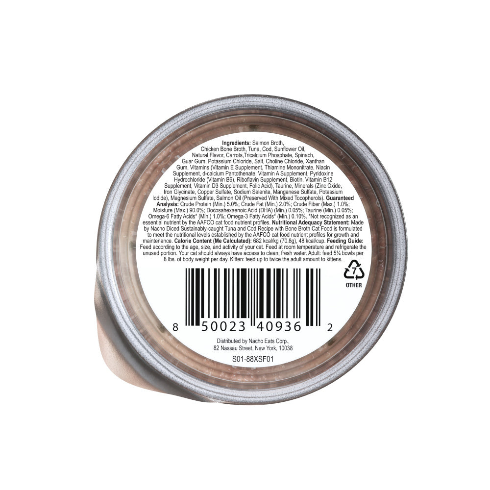 Made By Nacho Flaked Sustainably-Caught Tuna And Cod Recipe Cat Food With Bone Broth, Grain-Free Lid