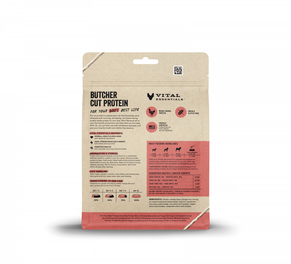 Vital Essentials Freeze Dried Raw Protein Mix In Chicken Recipe Ground Topper for Dogs