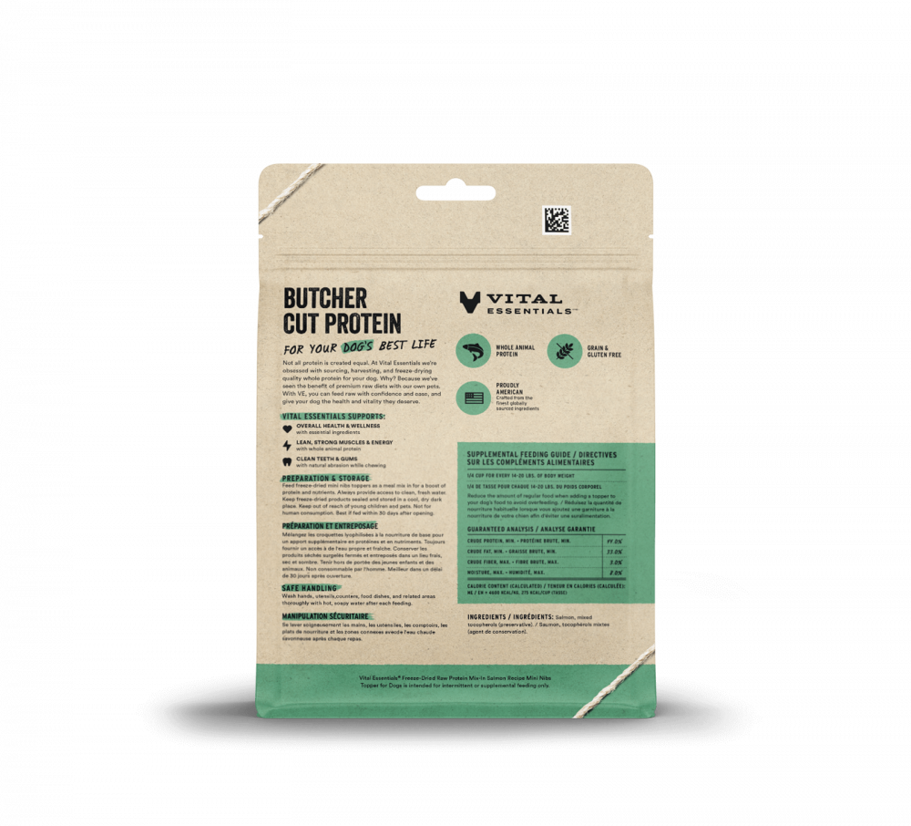 Vital Essentials Freeze Dried Raw Protein Mix In Salmon Recipe Mini Nibs Topper for Dogs