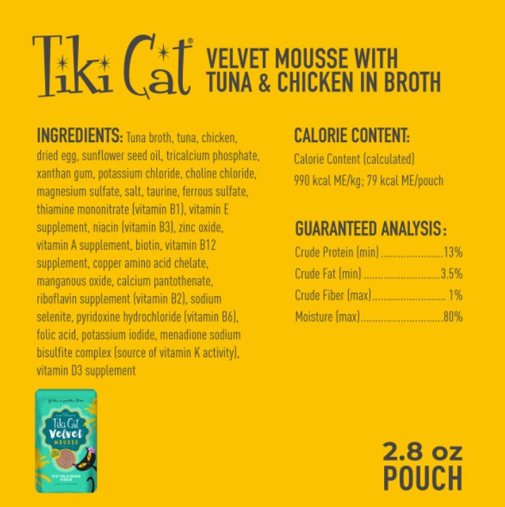 Tiki Cat Velvet Mousse Tuna & Chicken Wet Cat Food Pouches
