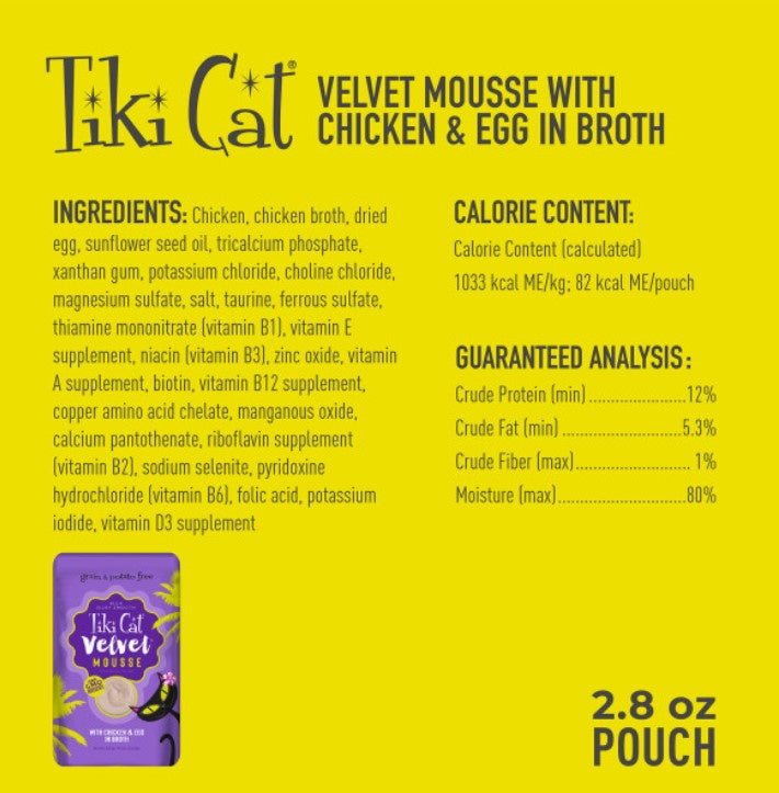 Tiki Cat Velvet Mousse Chicken & Egg Wet Cat Food Pouches