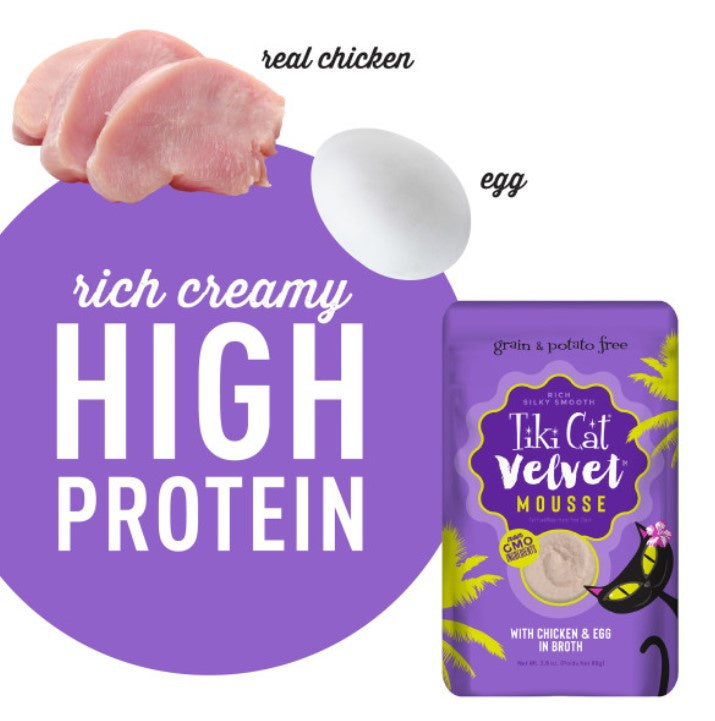 Tiki Cat Velvet Mousse Chicken & Egg Wet Cat Food Pouches