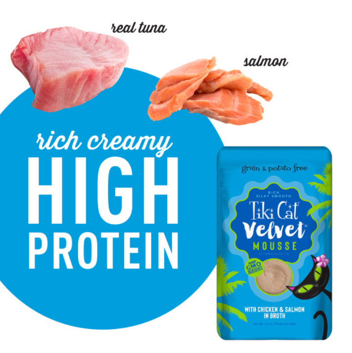 Tiki Cat Velvet Mousse Chicken & Salmon Wet Cat Food Pouches