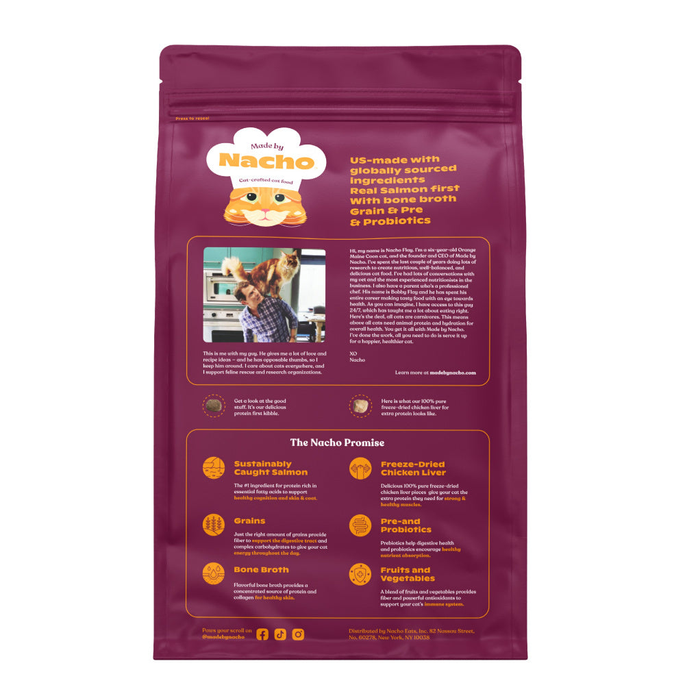 Made by Nacho Salmon & Whitefish & Pumpkin Kibble with Freeze Dried Raw Inclusions