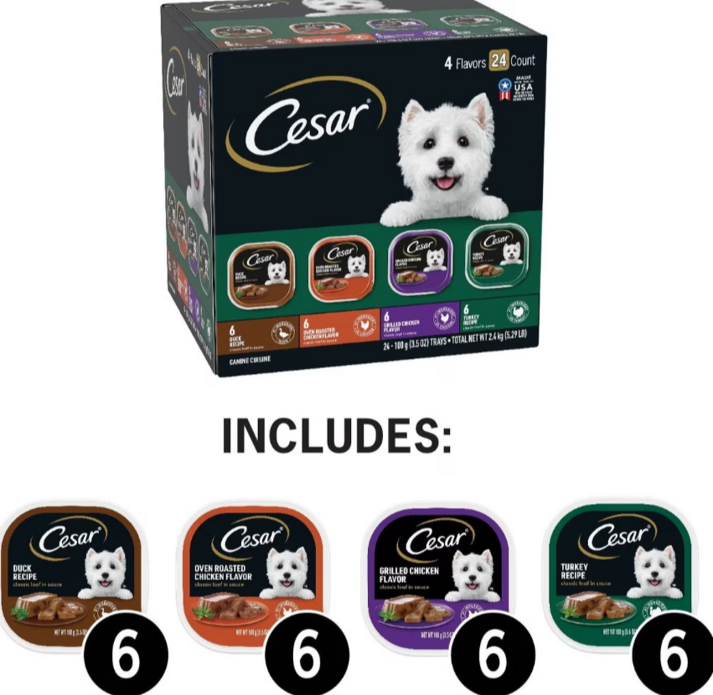 Cesar Soft Classic Loaf In Sauce Poultry With Real Chicken, Turkey Or Duck Wet Dog Food Variety Pack