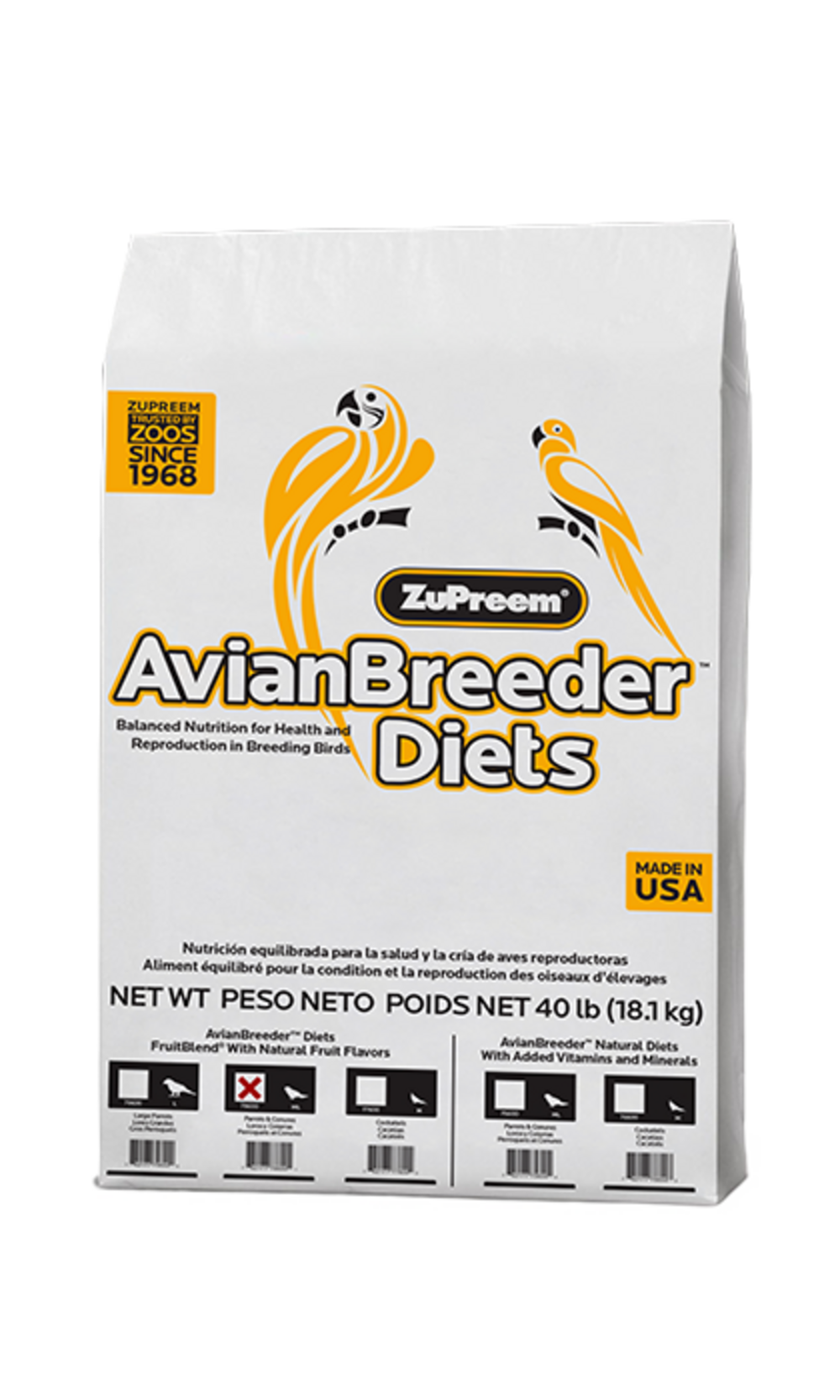 Zupreem AvianBreeder FruitBlend Flavor Food with Natural Flavors for Parrots and Conures