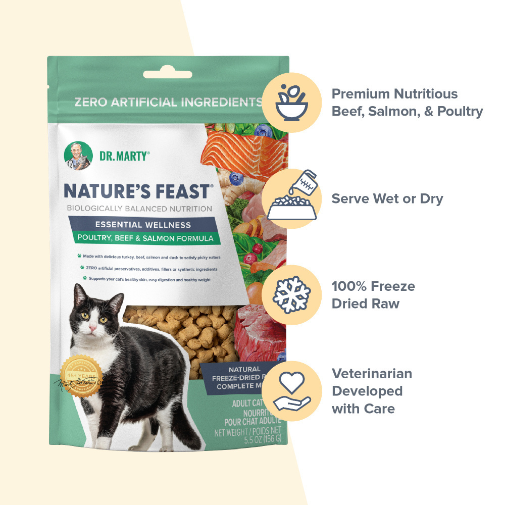 Dr. Marty Nature's Feast Essential Wellness Beef, Salmon and Poultry Freeze Dried Raw Cat Food
